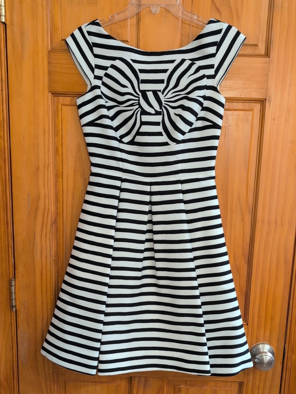 kate spade Black & White Striped Bow-Front Fit & Flare Mini Dress